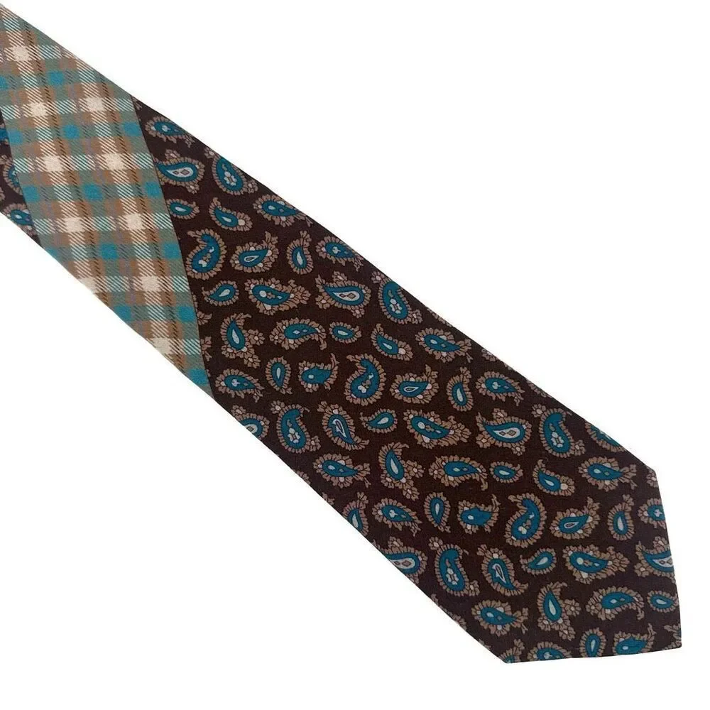 Vintage Gianni‎ Versace Brown Paisley Plaid Silk Mixed Pattern Men’s tie blue